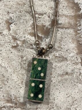 VINTAGE Green Domino Tile Pendant Necklace